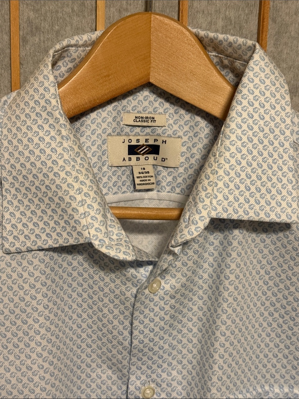 Joseph Abboud Men's Cream Shirt with Light Blue Micro Pattern
